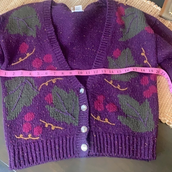 P.S. Sport Vintage Purple/Green 4- Button V-Front Cardigan Sweater, Small Petite - Picture 10 of 11